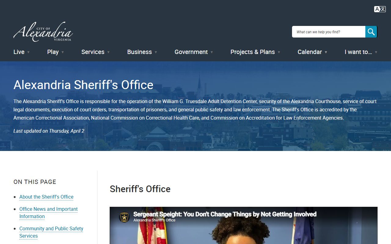 Alexandria Sheriff's Office inmate population page