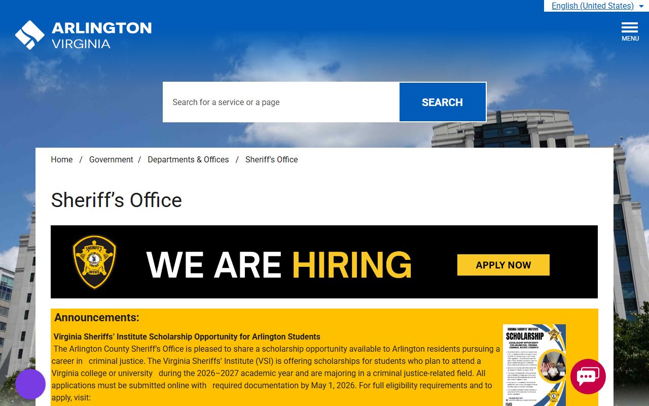 Arlington County Detention Facility inmate population and booking records