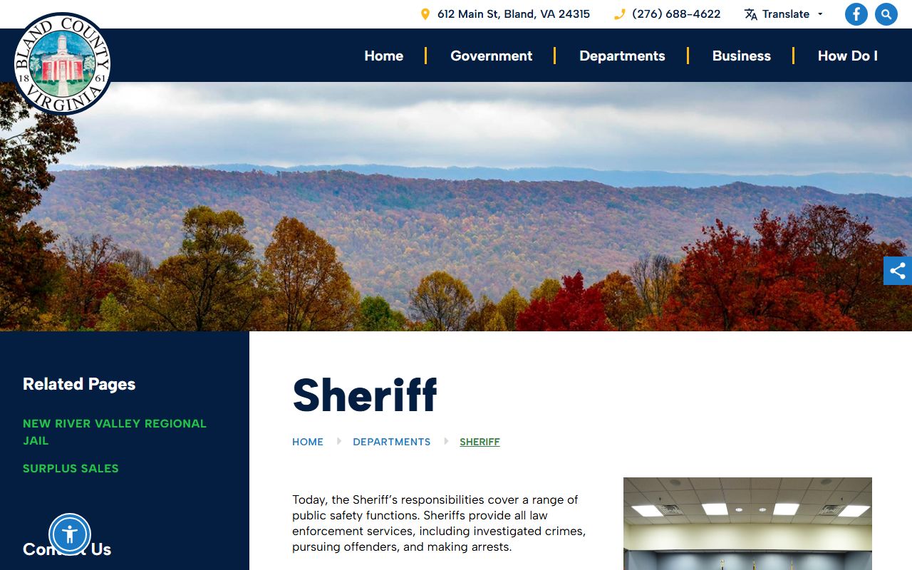 Bland County Sheriff's Office inmate population records page