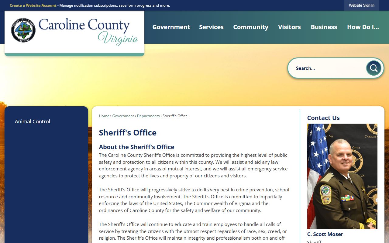 Caroline County Sheriff's Office website for inmate population records