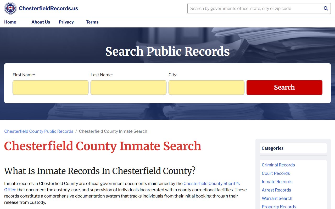 Chesterfield County inmate population search tools overview