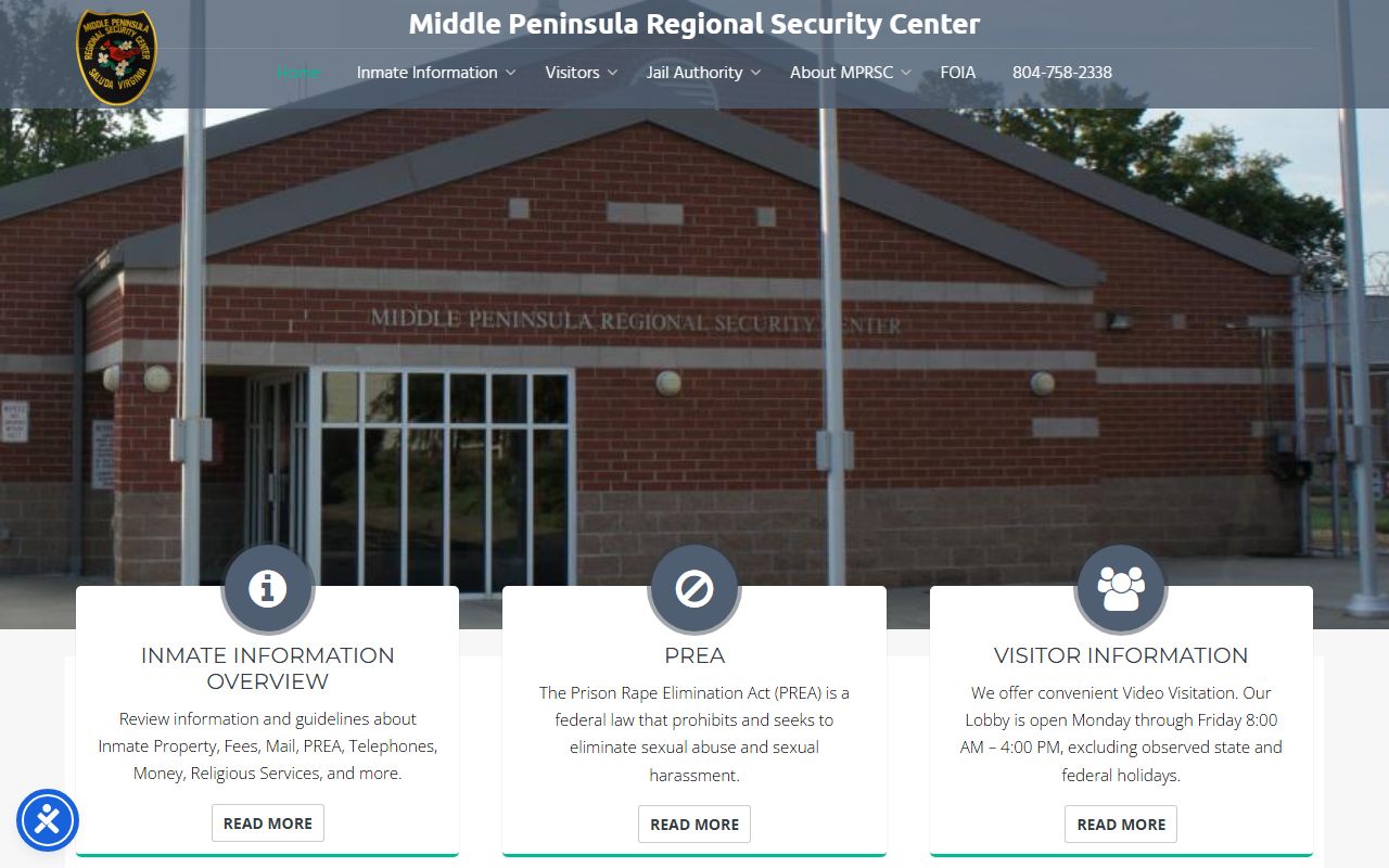 Middle Peninsula Regional Security Center serving Essex County inmate population