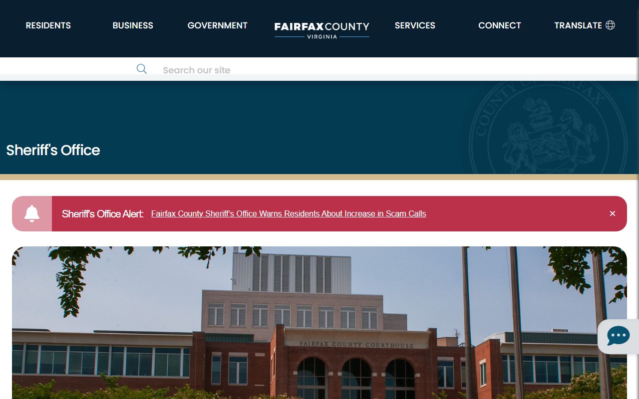Fairfax County Sheriff's Office homepage for inmate population records