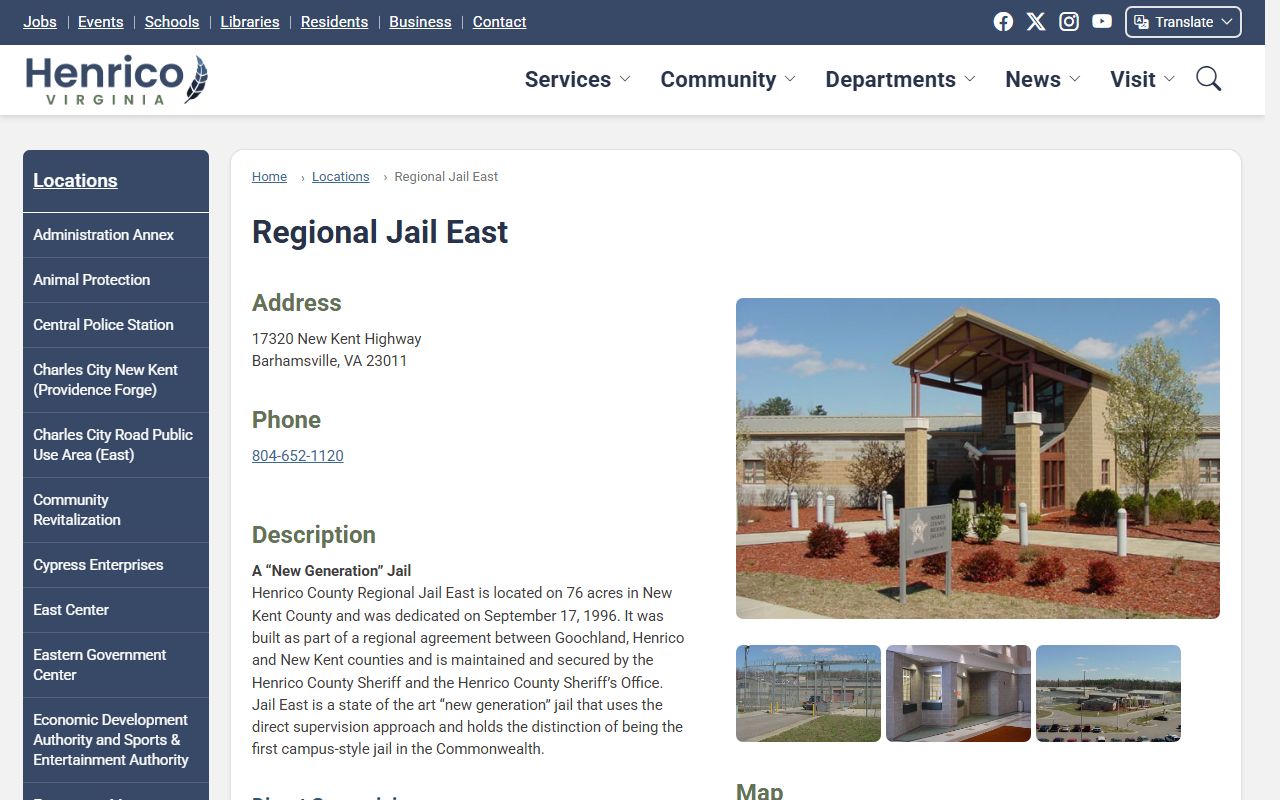 Henrico County Jail East inmate population facility details