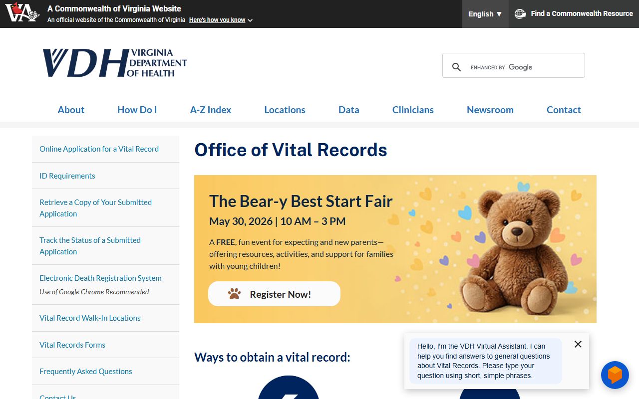 Virginia Vital Records for inmate population death certificates